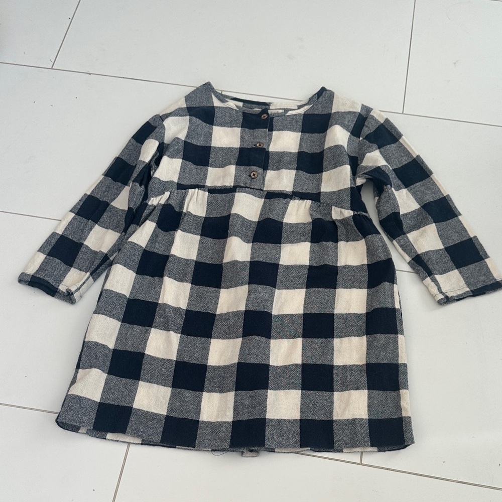 Zara girls Plaid blue and White Kids Dress 8